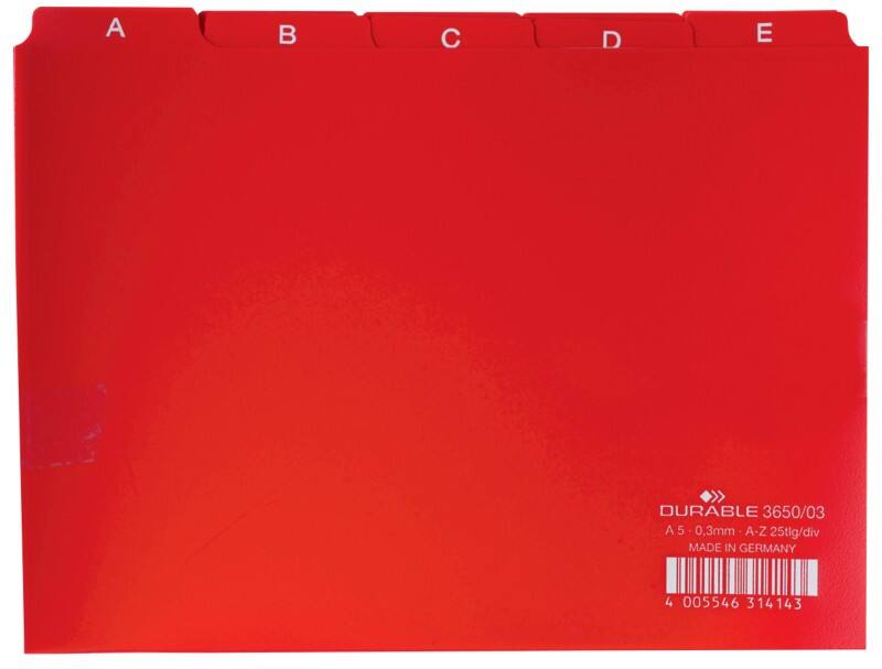 Fiches index alphabétique DURABLE A-Z Rouge 21 x 14,8 cm 25 Unités
