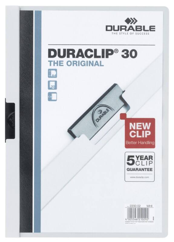 Farde à clip DURABLE Duraclip A4 Blanc Polypropylène Dos : 3 mm