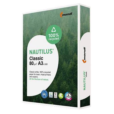 Papier imprimante Nautilus Classic A3 Recyclé 100% 80 g/m² Dépoli Blanc 500 Feuilles