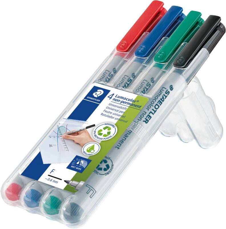 Marqueur OHP/DVD STAEDTLER Lumocolor 316 97% Recyclé Fin Ogive 0,6 mm Assortiment Rechargeable 4 Unités