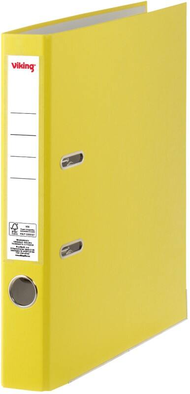 Classeur à levier Viking Étroit A4 50 mm Jaune 2 Anneaux Plastique Mat Portrait