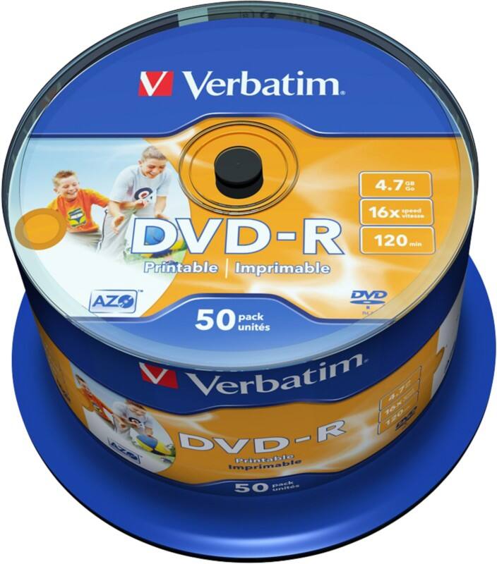 DVD + R Verbatim 16x 4.7 Go Printable Spindle 50 Unités