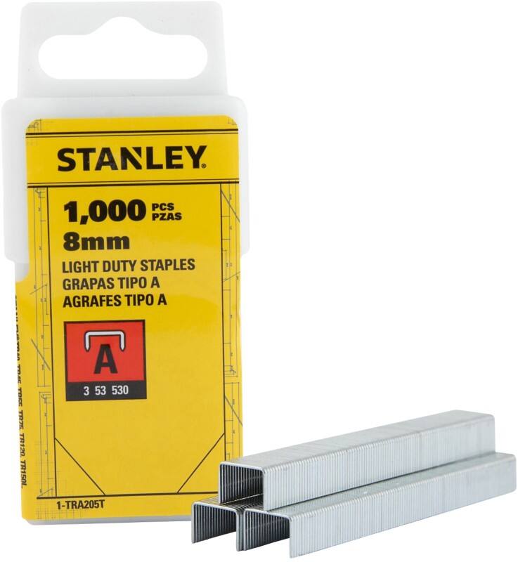 Agrafes Stanley 8 mm 1-TRA205T Métal Argenté 1000 Agrafes
