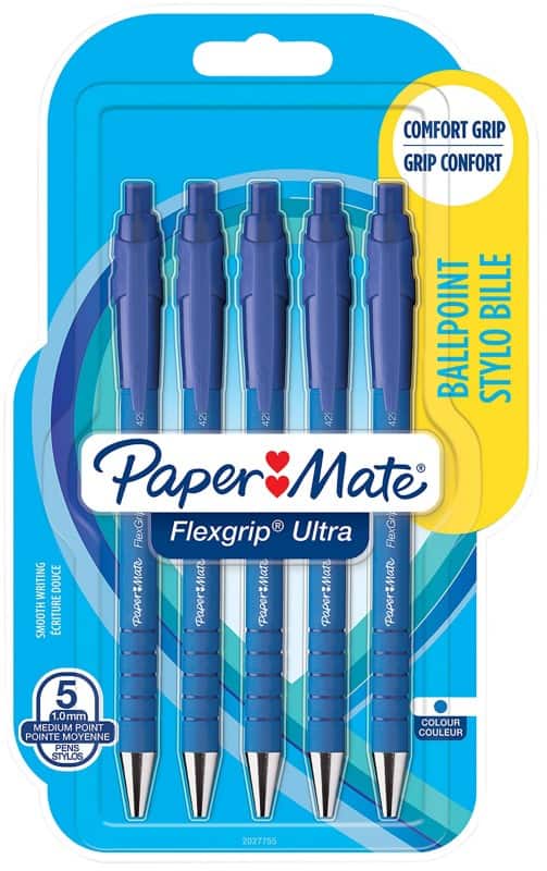 Stylo-bille Papermate FlexGrip Ultra Bleu Moyenne 1 mm 5 Unités