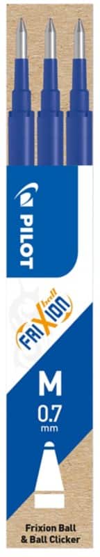 Recharge pour stylo roller Pilot FriXion Ball Clicker 0,35 mm Moyen Bleu 3 Unités
