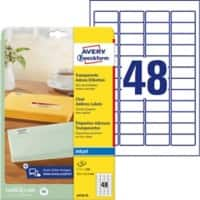 Étiquettes universelles Avery J4720-25 Adhésif A4 Transparent 45.7 x 21.2 mm 25 Feuilles de 48 Étiquettes