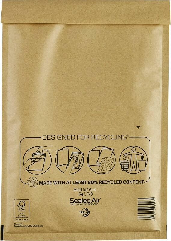 Pochette d'envoi à bulles Mail Lite F/3 Doré Sans Fenêtre 220 (L) x 330 (H) mm Bande adhésive 79 g/m² 10 Unités
