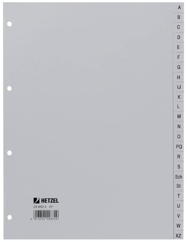 Intercalaires polypropylène Hetzel polypropylène A4 24 intercalaires a - z Gris