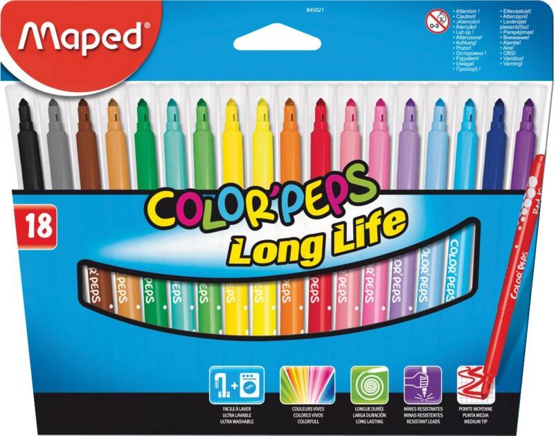 Stylo-feutre Maped Colour'Peps Pointe biseautée Assortiment 18 Unités