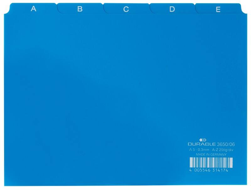 Fiches index alphabétique DURABLE A-Z Bleu 21 x 14,8 cm 25 Unités