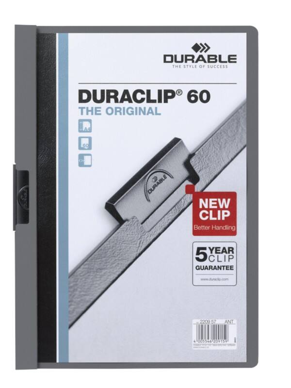 Farde à clip DURABLE Duraclip A4 Anthracite PVC Dos : 6 mm