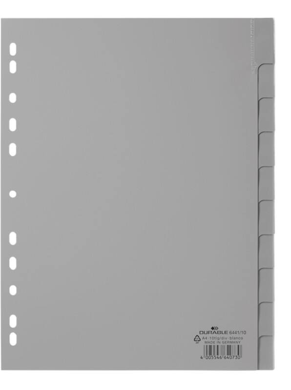 Intercalaires numériques 1 à 10 DURABLE A4 Gris 10 intercalaires PP (Polypropylène) 11 Perforations 6441