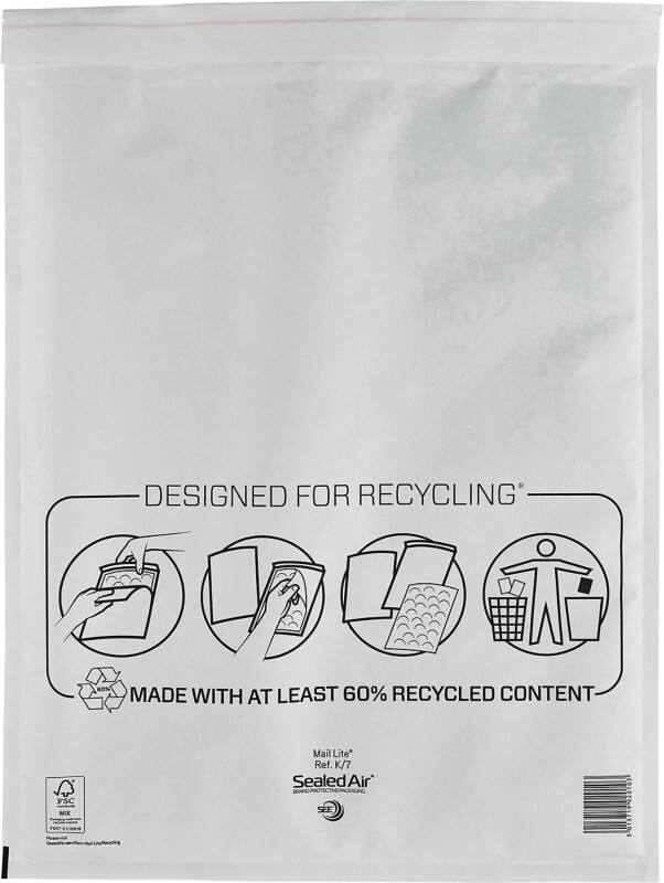 Pochette d’envoi à bulles Mail Lite K/7 Blanc Sans Fenêtre 350 (L) x 470 (H) mm Bande adhésive 79 g/m² 50 Unités