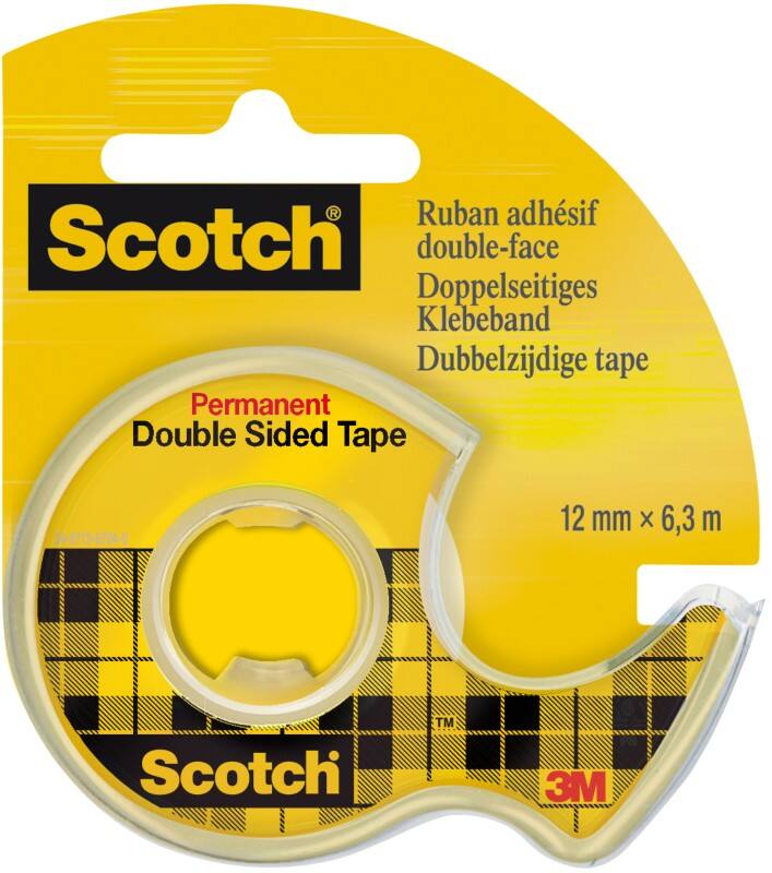 Ruban adhésif Double Face Scotch Permanent 12 mm x 6,3 m sur dévidoir