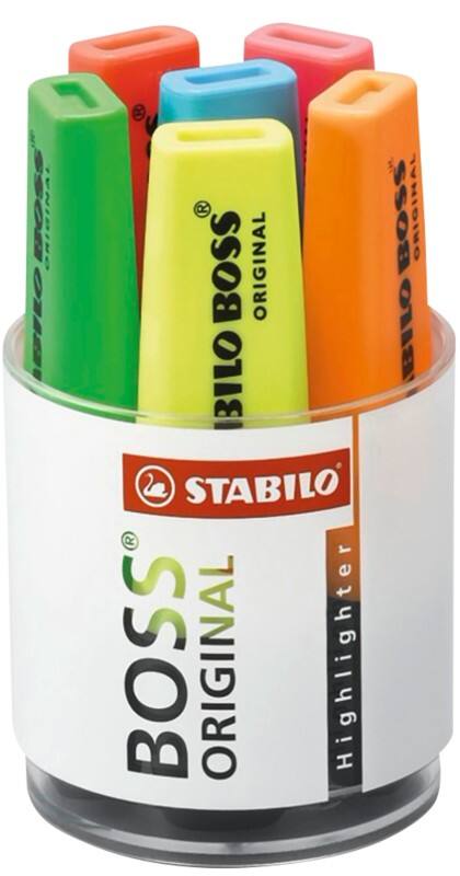 Surligneur STABILO BOSS ORIGINAL Assortiment Large Biseauté 2 - 5 mm Rechargeable 6 Unités