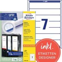 Étiquettes pour dos de classeurs Blockout Avery L4760-100 Ultragrip Blanc A4 38 mm 100 Feuilles de 7 Étiquettes