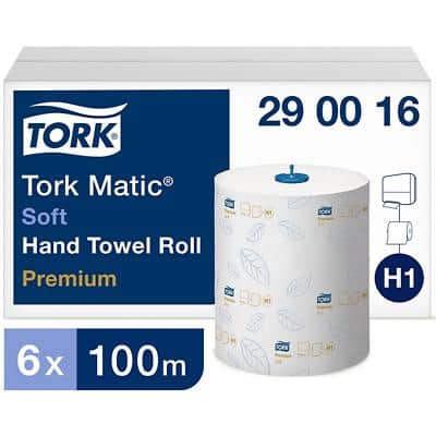 Essuie-mains Tork Matic Premium H1 Rouleau Blanc 2 épaisseurs 290016 6 Rouleaux de 100 m