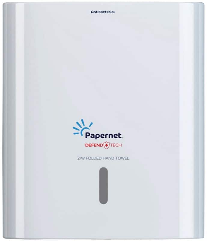 Distributeur d'essuie-mains Papernet Defend Tech Antibacterial 416148 Plastique Verrouillable Manuel Blanc