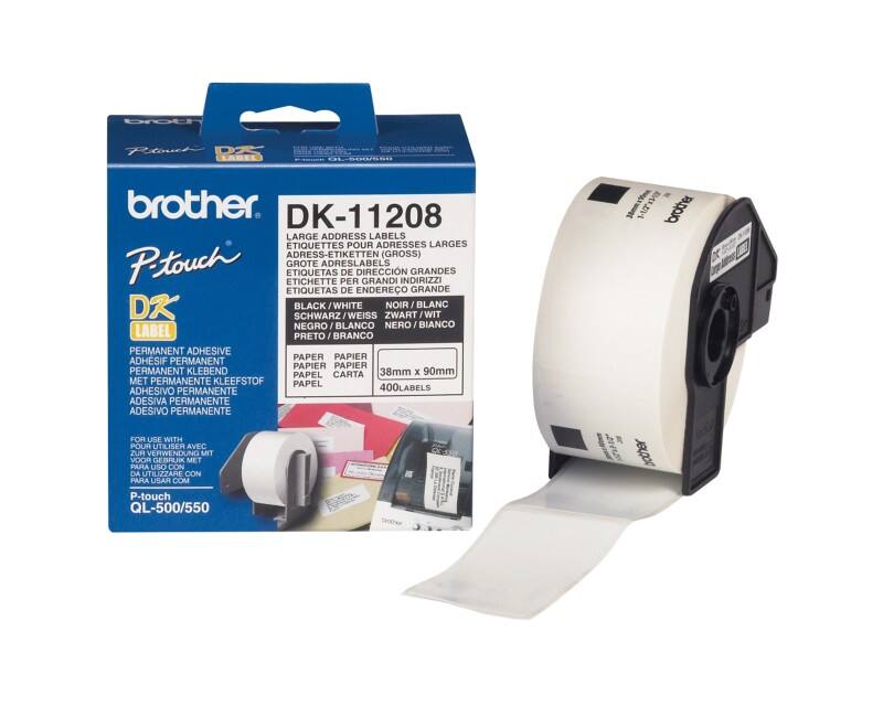 Étiquettes Brother QL DK-11208 Autocollantes Blanc 38 x 900 mm 400 Étiquettes