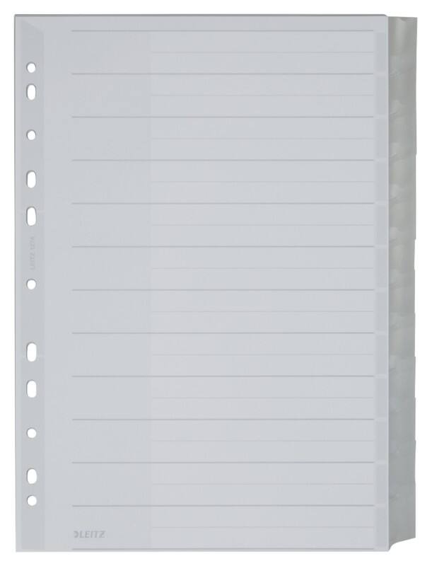 Intercalaires Leitz Vierge A4 extra large Gris Blanc, assortiment 12 intercalaires Polypropylène 11 Perforations 1274