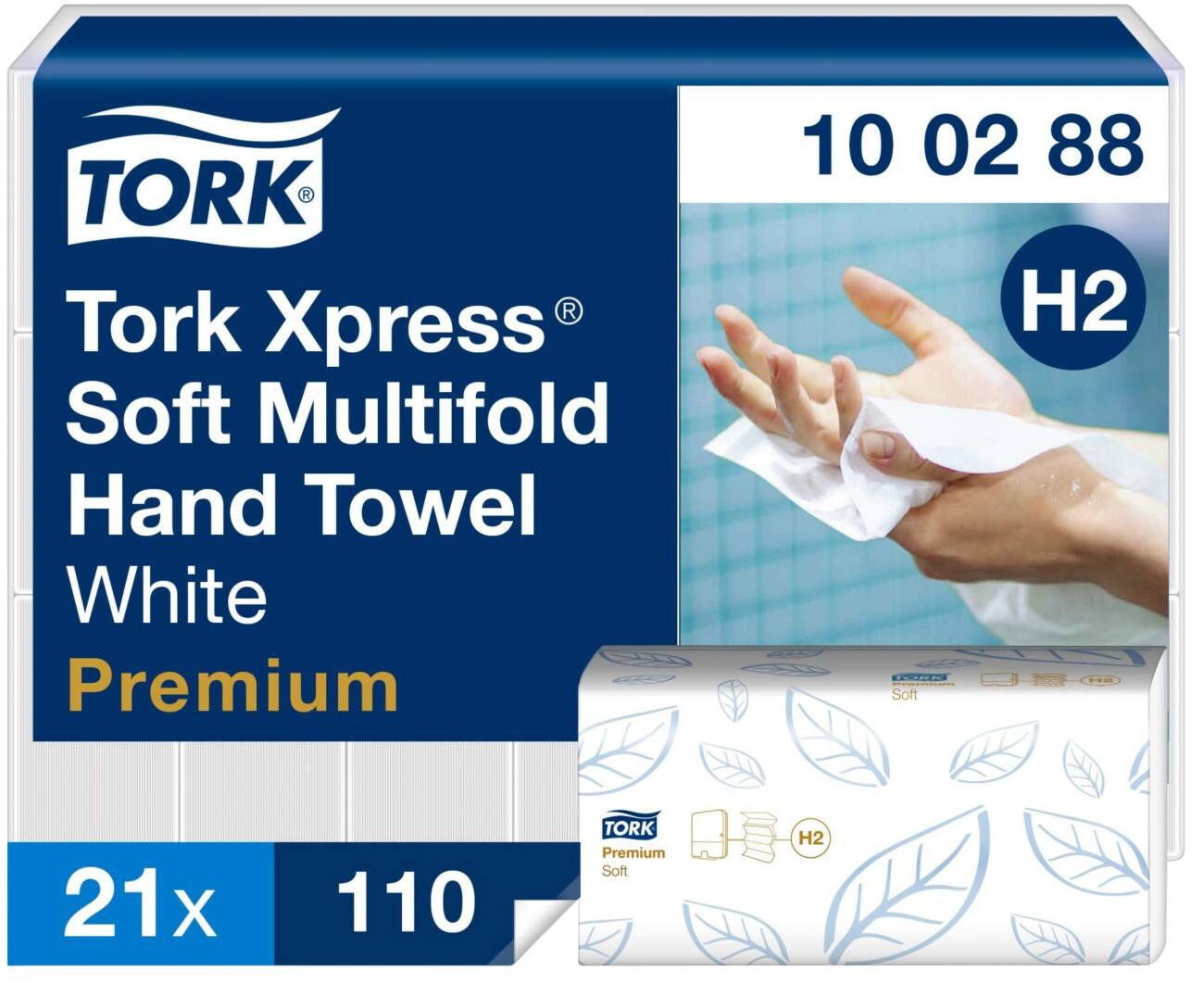 Essuie-mains Tork H2 Xpress Premium 2 épaisseurs Pliage en M Blanc 21 Unités de 110 Feuilles