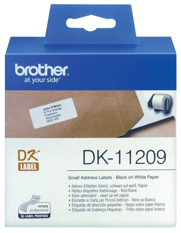 Étiquettes d'adresse Brother QL Authentique DK-11209 DK-11209 Autocollantes Noir sur Blanc 62 x 29 mm 800 Étiquettes
