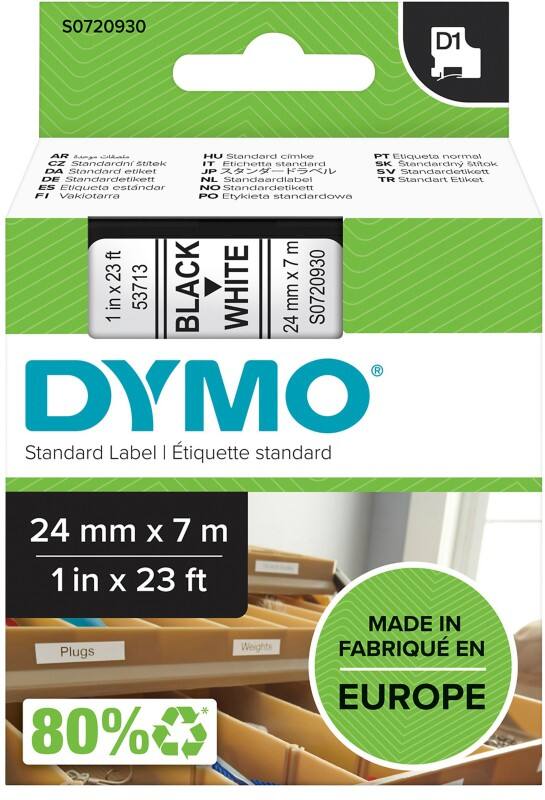 Ruban d’étiquettes D1 Dymo S0720930 / 53713 d’origine Autocollantes Noir sur blanc 24 mm x 7 m