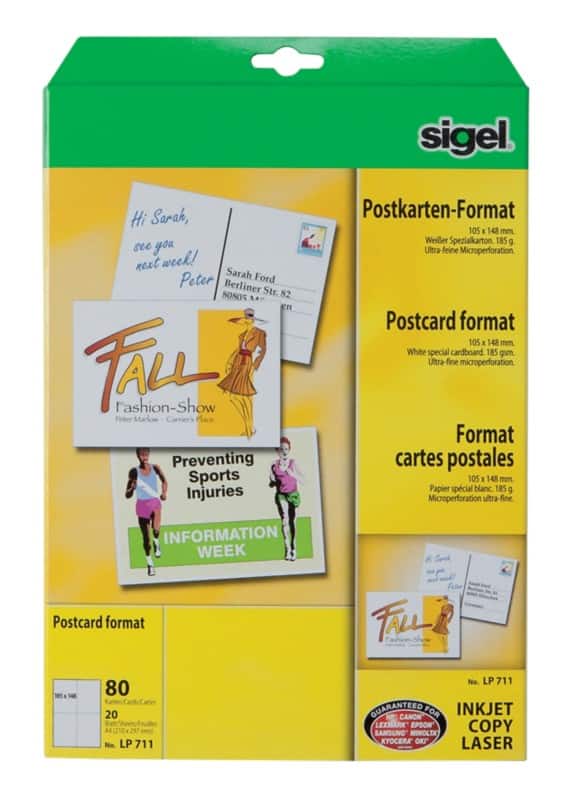 Cartes postales Sigel LP711 A6 185 g/m² Blanc
