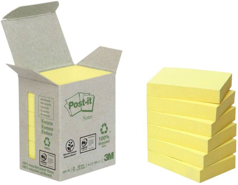 Notes adhésives Post-it 51 x 38 mm Recyclé Jaune 6 Unités de 100 Feuilles