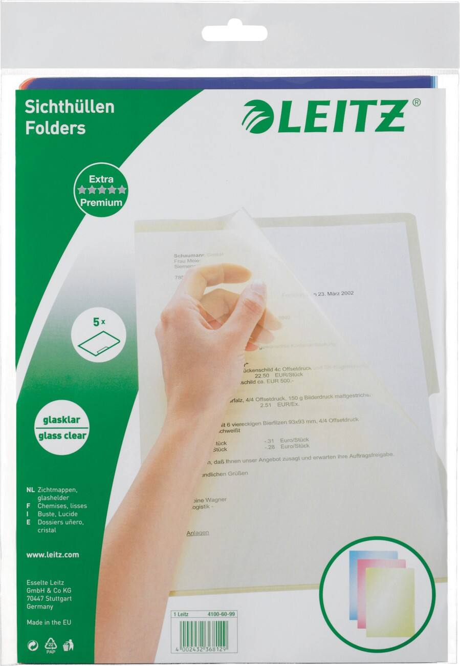 Chemise Leitz Premium A4 Jaune, rouge, bleu PVC 150 microns 5 unités