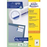 Étiquettes universelles AVERY Zweckform 3479 Ultragrip Blanc 70 x 32 mm 100 Feuilles de 27 Étiquettes