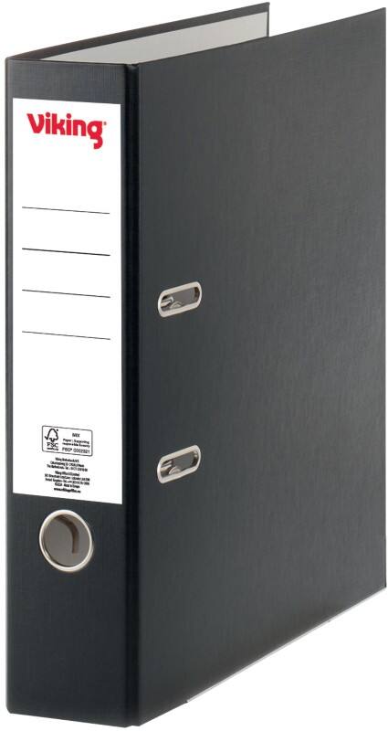 Classeur à levier Viking Large A4 75 mm Noir 2 Anneaux Plastique Mat Portrait
