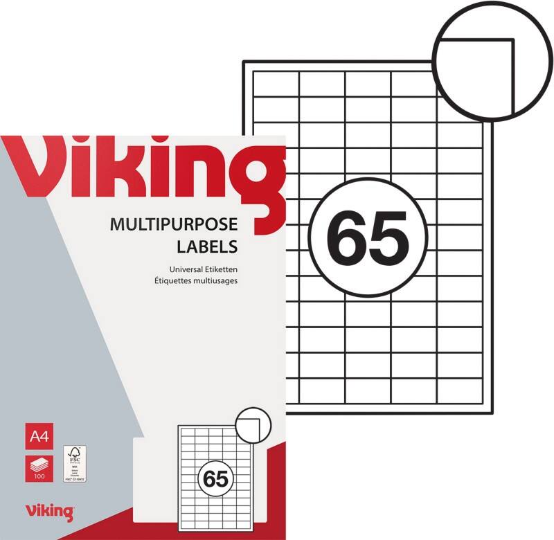 Étiquettes multifonctions Viking 4530618 Adhésif Blanc 21.2 x 38.1 mm 100 Feuilles de 65 Étiquettes