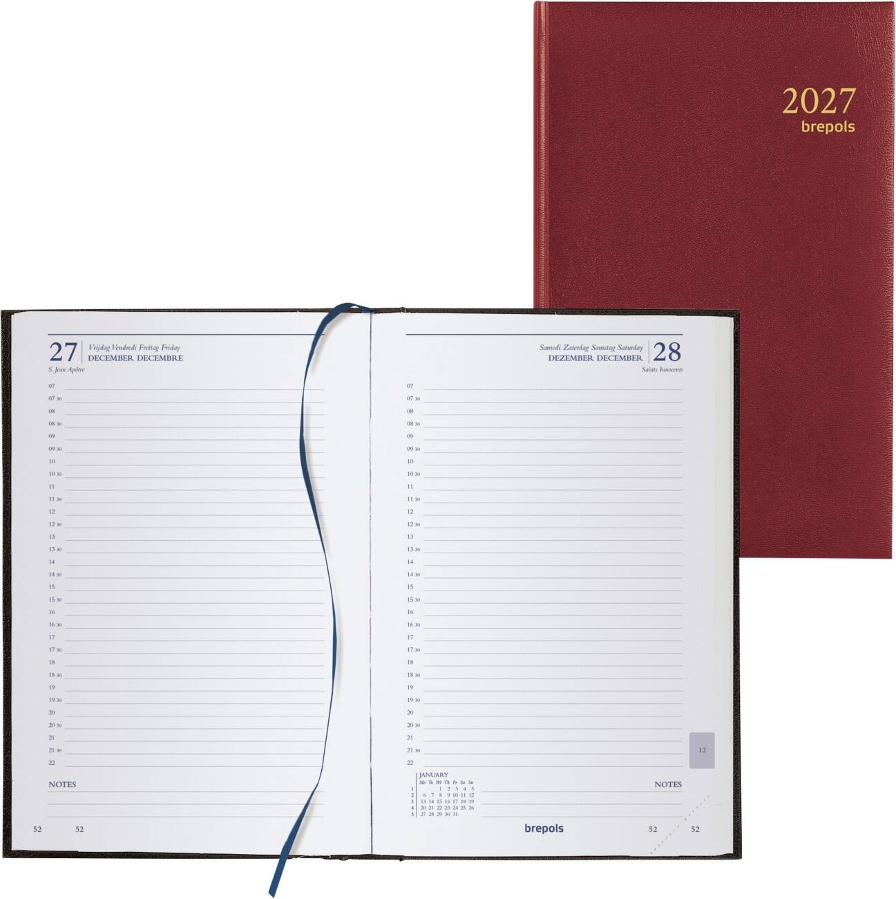 Agenda de bureau Brepols Saturnus Lima A5 1 Jour par page 2022 Bordeaux