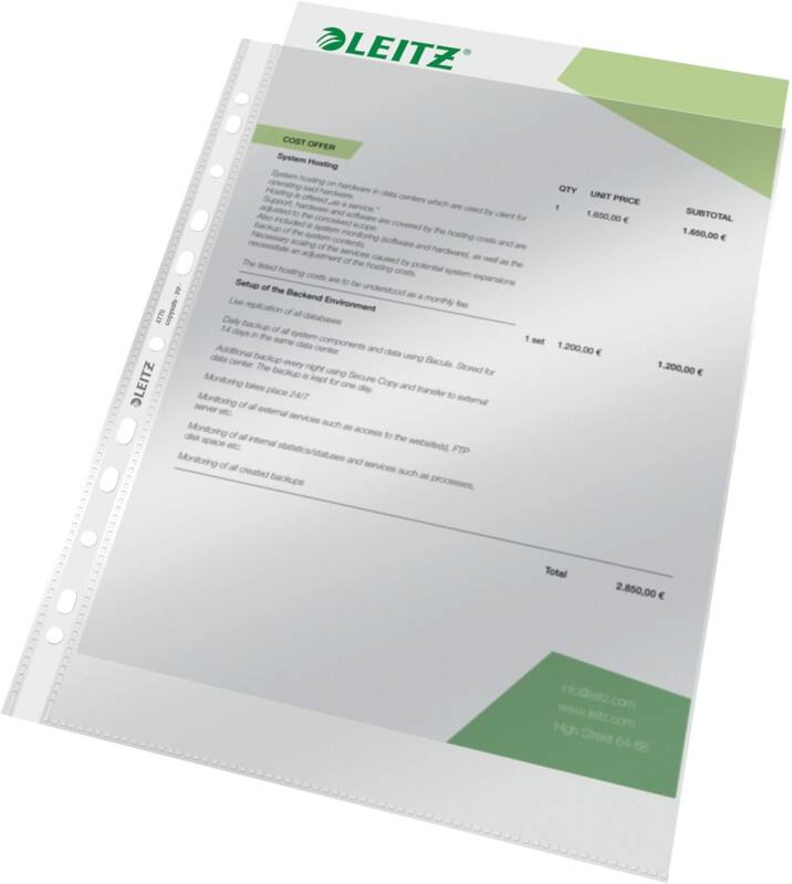 Pochettes perforées Leitz A4 Transparent 80 microns PP (Polypropylène) Ouverture par le haut 11 perforations 4770 100 unités