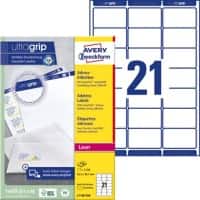 Étiquettes d'adresse Ultragrip AVERY Zweckform L7160-250 Adhésif A4 Blanc 63.5 x 38.1 mm 250 Feuilles de 21 Étiquettes