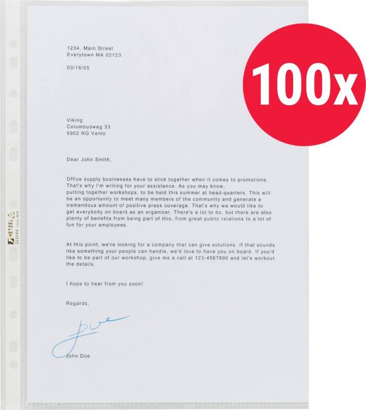 Pochettes perforées Hetzel A4 Transparent 40 microns PP (Polypropylène) Ouverture par le haut 11 perforations 224644 100 unités