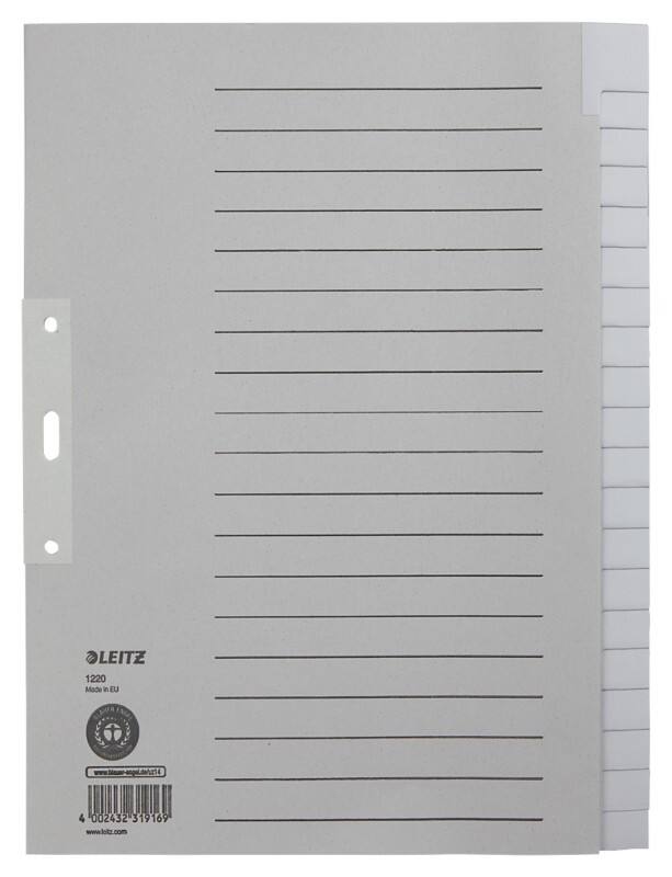 Intercalaires Leitz Vierge A4 extra large Gris 20 intercalaires Carton 3 Perforations 1220