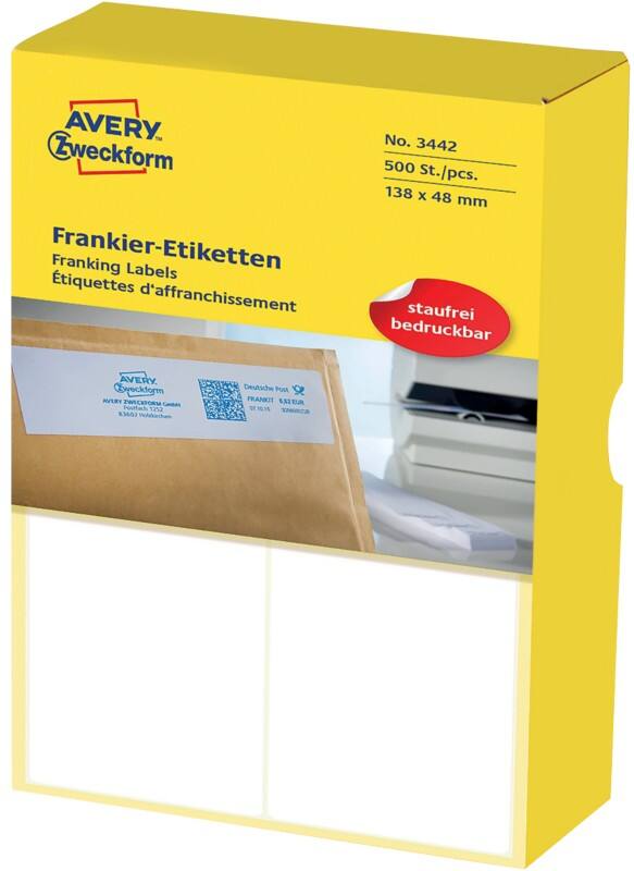 Étiquettes d'affranchissement Avery 3441 Blanc 138 x 48 mm 250 Feuilles de 2 Étiquettes