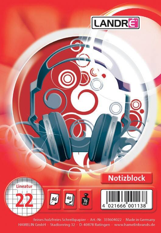 Bloc-notes LANDRÉ A6 Quadrillé Reliure spirale Carte Blanc Sans perforation 80 Pages 40 Feuilles