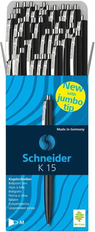 Stylo-bille Schneider K15 Rétractable Noir 0,5 mm Moyen Bille Rechargeable 50 Unités