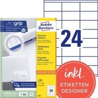 Étiquettes universelles Ultragrip Avery 3422 Adhésif A4 Blanc 70 x 35 mm 100 Feuilles de 24 Étiquettes