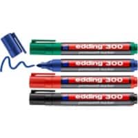 Marqueur permanent edding 300 Pointe moyenne, ogive 3 mm Assortiment Rechargeable 4 Unités