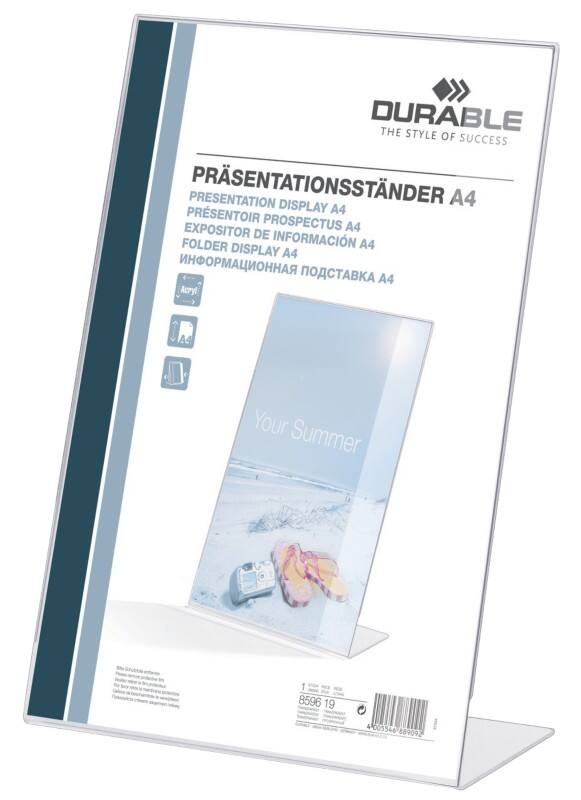 Porte-visuel DURABLE A4 En forme de L 21 (l) x 9 (p) x 30 (h) cm Transparent 2 unités