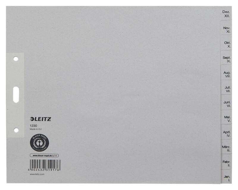 Intercalaires Déc à Jan Leitz Recycled A5 Gris 12 intercalaires 100 g/m² Carton 3 Perforations 1230