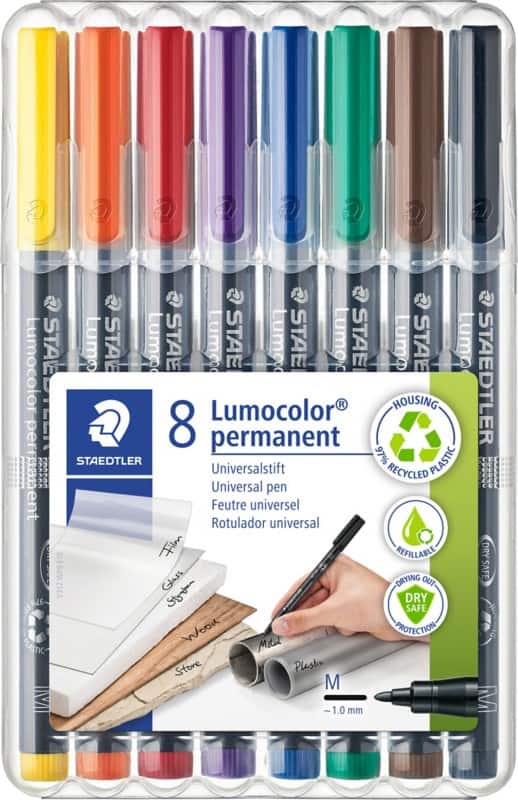 Marqueur OHP/DVD STAEDTLER Lumocolor 317 97% Recyclé Moyen Ogive 1 mm Assortiment Rechargeable 8 Unités