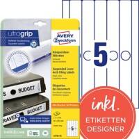 Étiquettes pour dos de classeurs Avery L4756-25 Ultragrip Blanc A4 34 mm 25 Feuilles de 5 Étiquettes