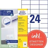 Étiquettes universelles AVERY Zweckform 3474 Ultragrip Blanc 70 x 37 mm 100 Feuilles de 24 Étiquettes