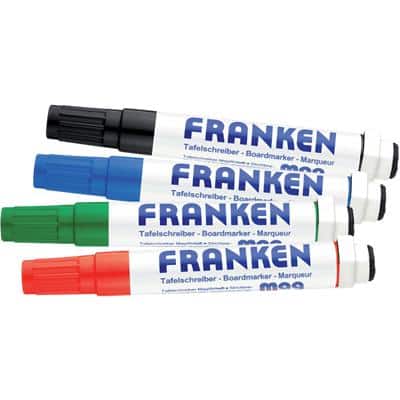 Marqueurs pour tableau blanc FRANKEN Z1703 Fin Pointe Ogive Noir, Rouge, Vert, Bleu 4 Unités