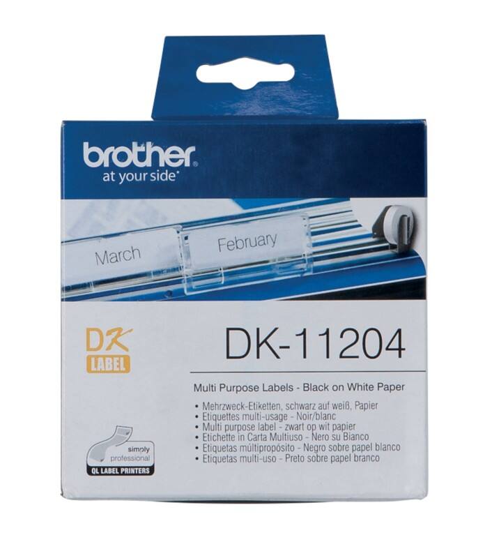 Étiquettes multifonction Brother QL Authentique DK-11204 DK-11204 Autocollantes Noir sur Blanc 17 x 54 mm 400 Étiquettes